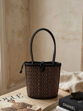 Woven Rattan Shoulder Bag Structured Artisan Tote